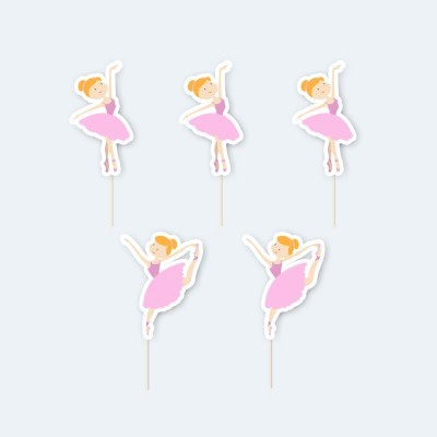 Toppers de bolo com figuras de bailarinas cor-de-rosa em diferentes poses