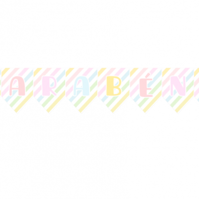 Faixa decorativa com a palavra PARABÉNS em letras coloridas e gelados sorridentes