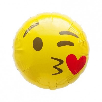 Balão amarelo com emoji a piscar e coração vermelho