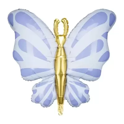Balão metálico borboleta dourado e lilás