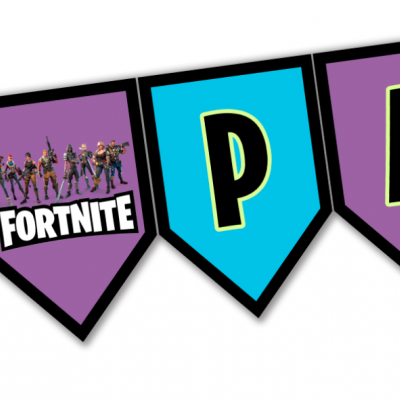 Bandeirolas coloridas com tema Fortnite e letras P e A