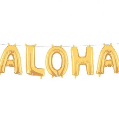 Balões dourados letras ALOHA presos a fio branco