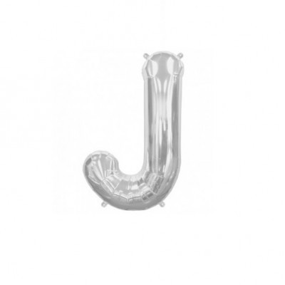 Balão metalizado prateado com formato da letra J