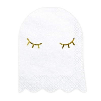 Guardanapo branco com olhos dourados desenhados e borda ondulada