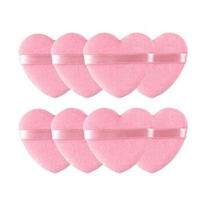 Esponjas de maquilhagem cor de rosa em forma de coração com faixa de cetim