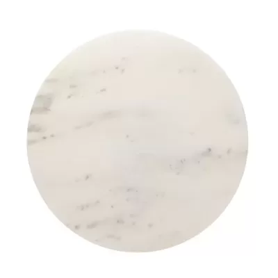 Távena redonda em mármore branco com veios cinzentos