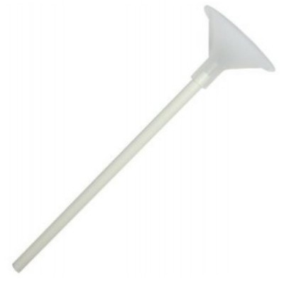 Funil em plástico branco translúcido com haste longa