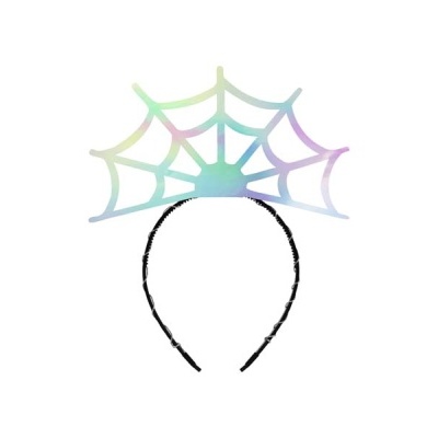 Tiara preta com teia de aranha em tons pastel iridescentes
