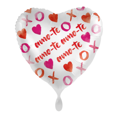 Balão metálico coração branco com padrões corações e texto amo-te