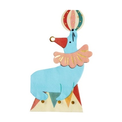 Figura decorativa de foca azul com bola colorida