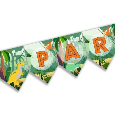 Bandeirola decorativa com dinossauros e letras laranja PAR