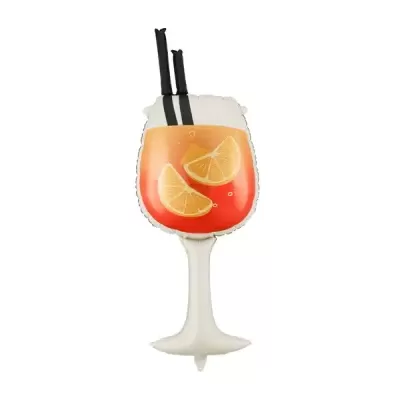 Balão metalizado com forma de copo de cocktail e decoração de limão e canudos