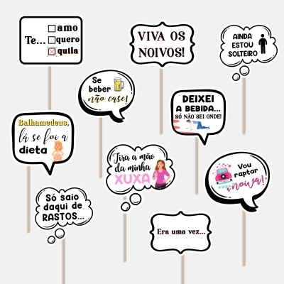 Plaquinhas para fotos de casamento com frases divertidas em português
