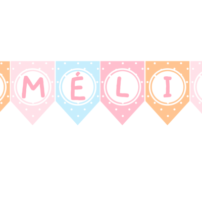 Faixa decorativa colorida com nome AMÉLIA e personagens animados