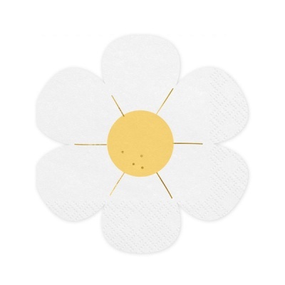 Guardanapo em forma de flor branco com centro amarelo