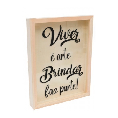 Quadro decorativo com texto em português e moldura de madeira clara