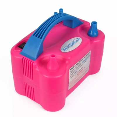Bomba de ar elétrica cor-de-rosa com pega azul e bocais de saída