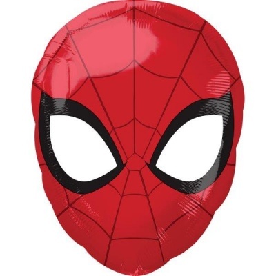 Máscara Homem-Aranha vermelha com teia preta e olhos grandes