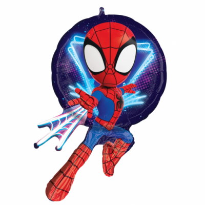 Balão do personagem Spider-Man com fundo circular azul luminoso