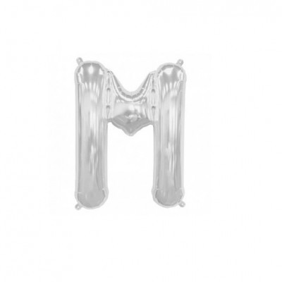 Balão metálico prateado em forma da letra M