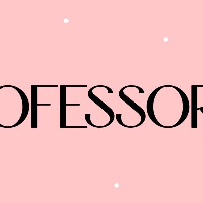Palavra PROFESSORES em preto sobre fundo cor-de-rosa claro com pontos brancos