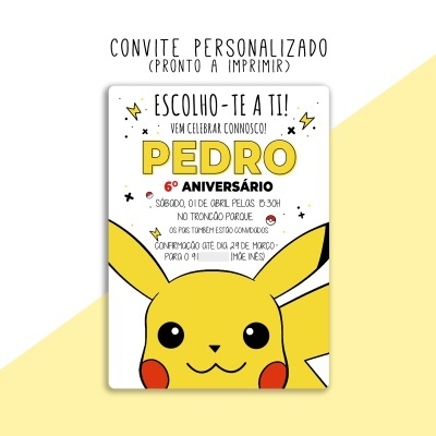 Convite de aniversário personalizado com personagem amarelo de rosto sorridente e texto em português