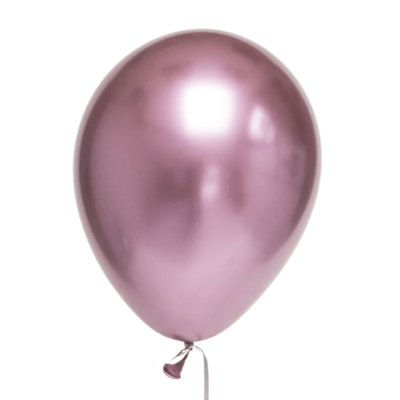 Balão rosa metalizado em látex com nó na parte inferior