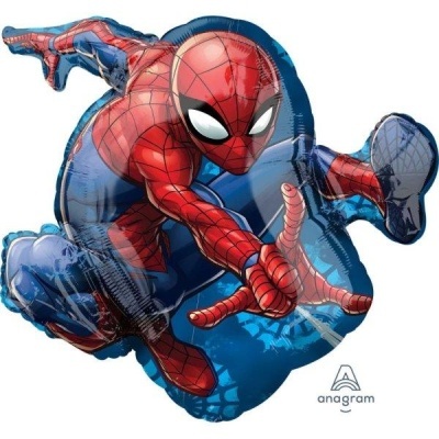 Balão metálico do Spider-Man em vermelho e azul com logotipo anagram