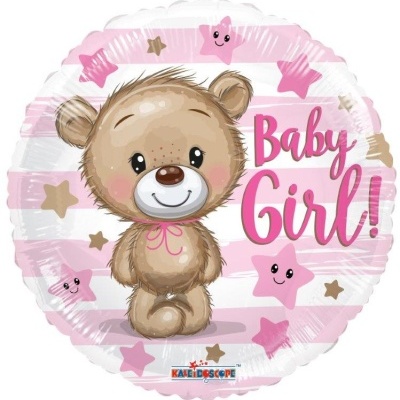 Balão redondo com urso e texto Baby Girl