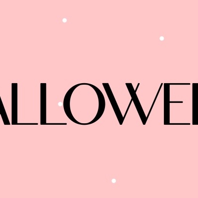Texto HALLOWEEN em fundo cor-de-rosa com pequenas estrelas brancas