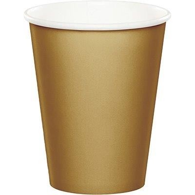Copo descartável de papel dourado com interior branco