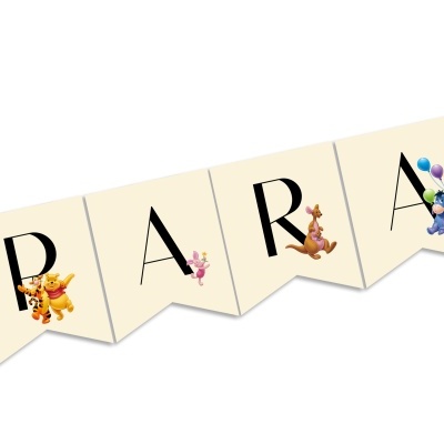 Faixa decorativa com letras e personagens do Ursinho Pooh