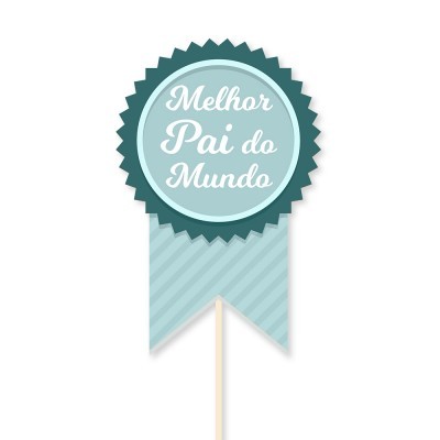 Marcador decorativo azul com texto 'Melhor Pai do Mundo' em palito de madeira