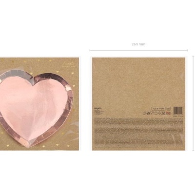 Guardanapos de papel em forma de coração rosa-metalizado em embalagem kraft