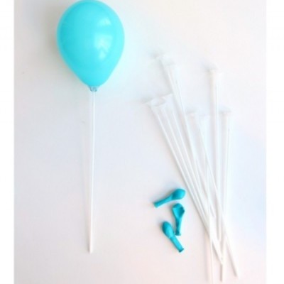 Balão azul com vareta branca e acessórios