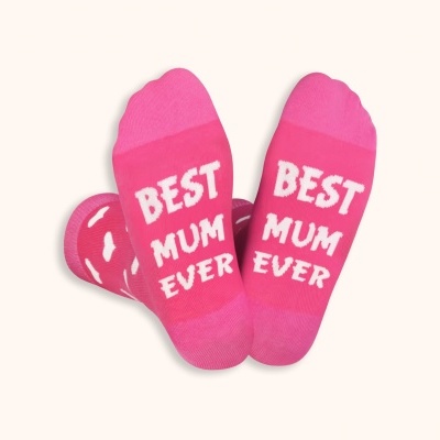 Meias cor-de-rosa com texto BEST MUM EVER