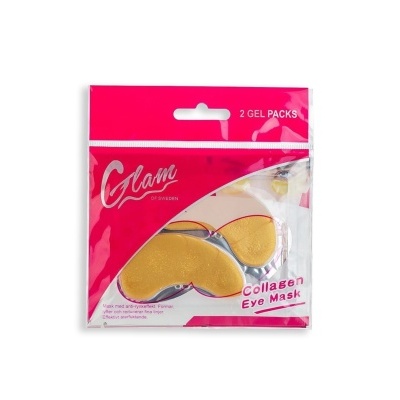 Máscara de olhos de colagénio dourada em embalagem rosa