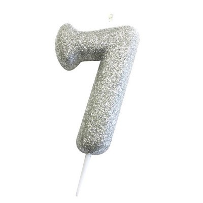 Velas para bolo em forma do número 7 com glitter prateado