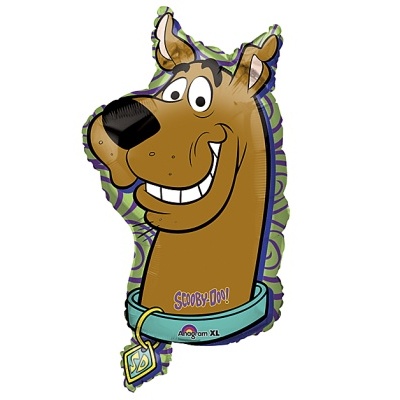 Balão formato da cabeça do personagem Scooby-Doo com padrão e texto
