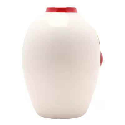 Vaso branco com rebordo vermelho em fundo branco