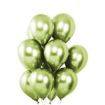Nove balões verdes metálicos agrupados
