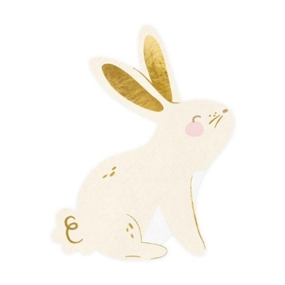 Desenho de coelho branco com detalhes dourados e bochechas cor-de-rosa