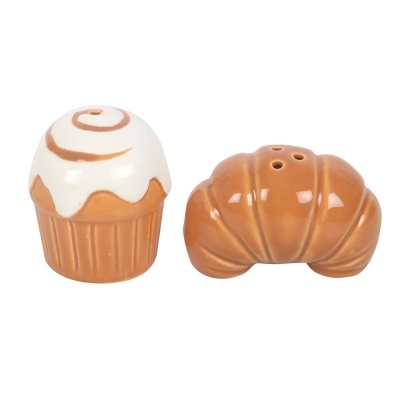 saleiro em cerâmica formato cupcake e croissant castanho claro