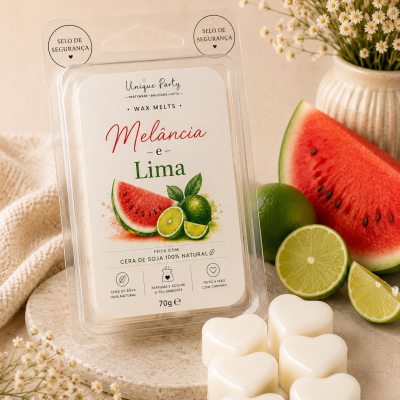 Pacote de wax melts Melância e Lima com decoração de frutas e flores