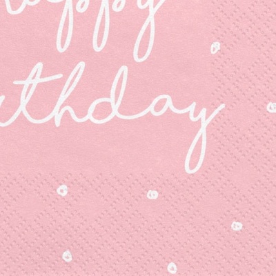 Guardanapo rosa claro com texto branco e pontos brancos