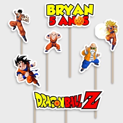 Toppers de bolo Dragon Ball Z com nome Bryan e idade 5 anos