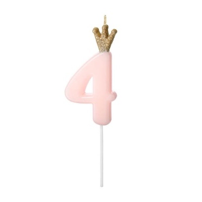 vela número 4 cor-de-rosa com coroa dourada