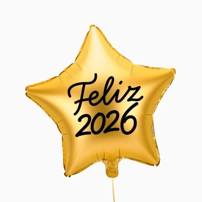 Balão estrela dourado com texto Feliz 2026
