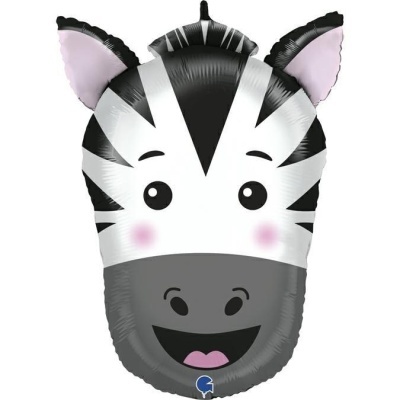 Balão cabeça zebra branco preto cinza com detalhes rosa