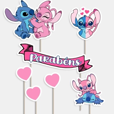 Toppers decorativos para bolos com personagens animados e mensagem 'Parabéns'